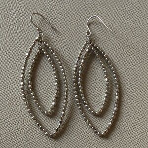 Silver Double Teardrop Beaded Hoop Earrings - Women's Costume Jewelry